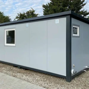 Contenedor habitacional totalmente equipado, con cocina, baño, ducha y WC