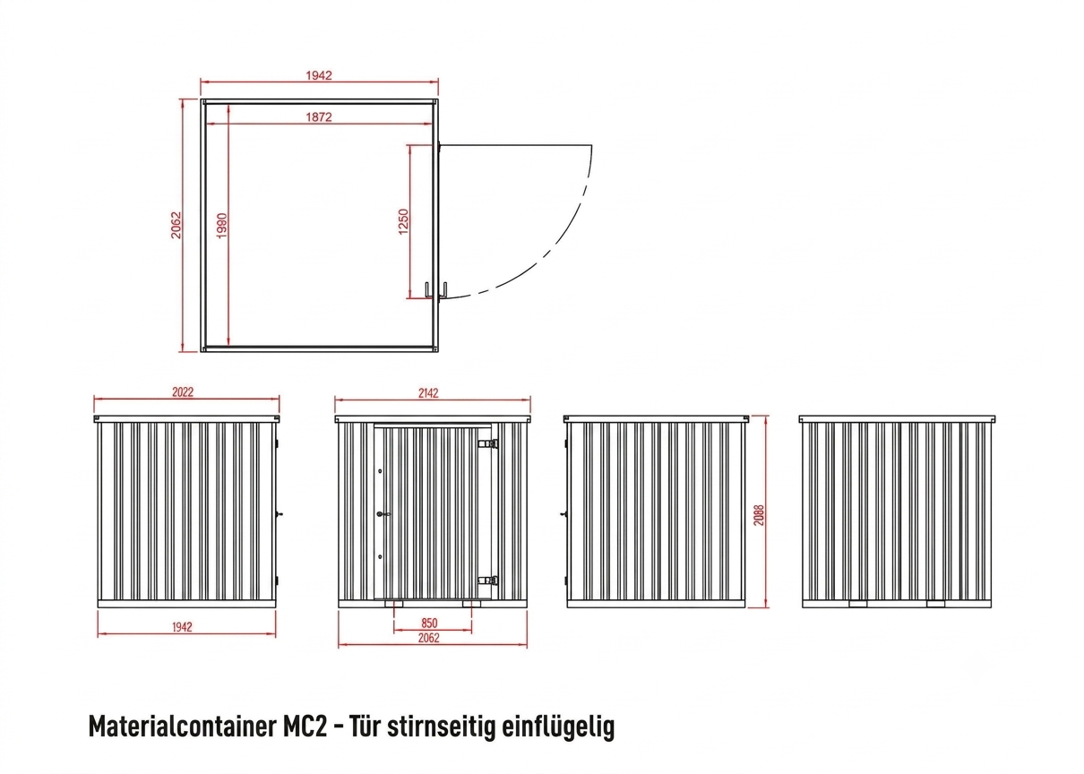 Contenedor de materiales MC2, galvanizado, Al. 2090 × An. 2142 × Pr. 2022 mm, puerta frontal de una hoja - Imagen 10