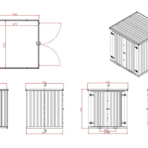 Contenedor de materiales MC2, lacado en RAL 7021 gris negro, Al. 2090 × An. 2142 × Pr. 2022 mm, puerta frontal de dos hojas