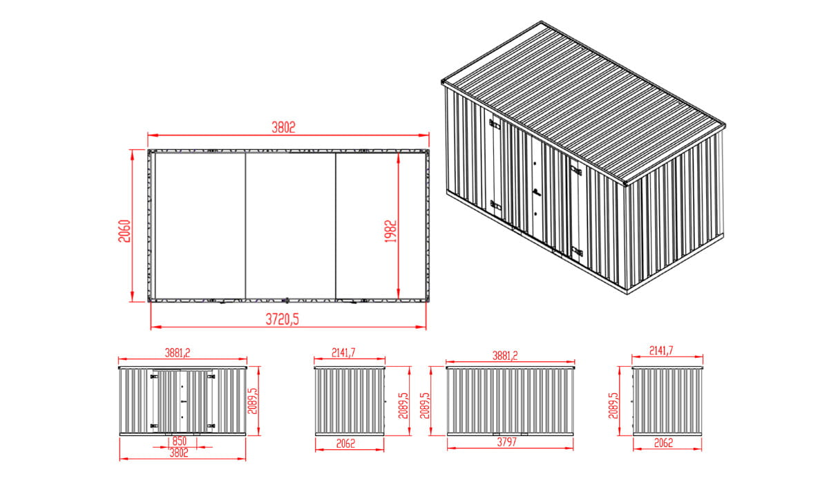 Contenedor de materiales MC4, galvanizado, Al. 2090 × An. 2142 × Pr. 3882 mm, puerta lateral de dos hojas - Imagen 10