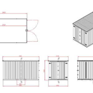 Contenedor de materiales MC4, lacado en RAL 7016 gris antracita, Al. 2090 × An. 2142 × Pr. 3882 mm, puerta frontal de dos hojas