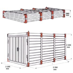 Contenedor de almacenamiento LC2, galvanizado, con puerta de dos hojas, Al. 2190 × An. 2180 × Pr. 2230 mm