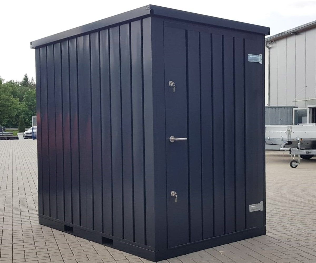 Contenedor de materiales MC1, lacado en RAL 7021 gris negro, Al. 2090 × An. 1500 × Pr. 2280 mm, puerta frontal de una hoja
