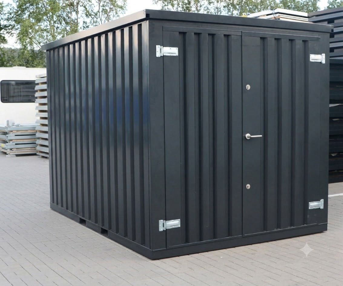 Contenedor de materiales MC2, lacado en RAL 7021 gris negro, Al. 2090 × An. 2142 × Pr. 2022 mm, puerta frontal de dos hojas