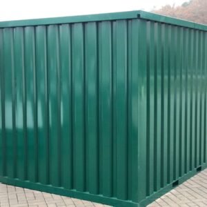 Contenedor de materiales MC3, lacado en RAL 6005 verde musgo, Al. 2090 × An. 2142 × Pr. 2950 mm, puerta frontal de una hoja