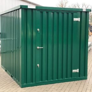 Contenedor de materiales MC3, lacado en RAL 6005 verde musgo, Al. 2090 × An. 2142 × Pr. 2950 mm, puerta frontal de una hoja