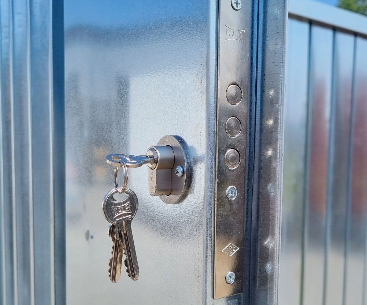 Contenedor de materiales MC4, lacado en RAL 7040 gris ventana, Al. 2090 × An. 2142 × Pr. 3882 mm, puerta frontal de una hoja - Imagen 5