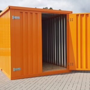 Contenedor de materiales MC4, lacContenedor de materiales MC4, lacado en RAL 2011 naranja intenso, Al. 2090 × An. 2142 × Pr. 3882 mm, puerta frontal de dos hojasado RAL 2011 naranja oscuro, A 2090 x An 2142 x P 3882 mm, puerta frontal de dos batientes