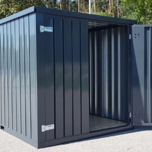Contenedor de materiales MC4, lacado en RAL 7016 gris antracita, Al. 2090 × An. 2142 × Pr. 3882 mm, puerta frontal de dos hojas