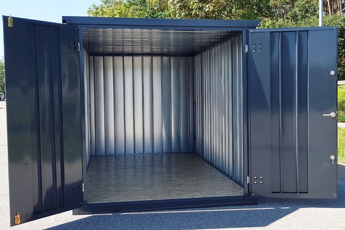 Contenedor de materiales MC4, lacado en RAL 7016 gris antracita, Al. 2090 × An. 2142 × Pr. 3882 mm, puerta frontal de dos hojas - Imagen 6