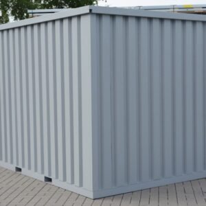 Contenedor de materiales MC4, lacado en RAL 7040 gris ventana, Al. 2090 × An. 2142 × Pr. 3882 mm, puerta frontal de una hoja