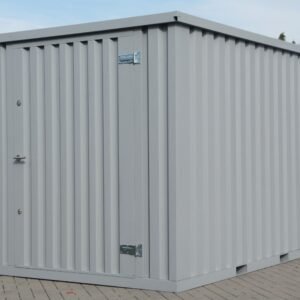 Contenedor de materiales MC4, lacado en RAL 7040 gris ventana, Al. 2090 × An. 2142 × Pr. 3882 mm, puerta frontal de una hoja