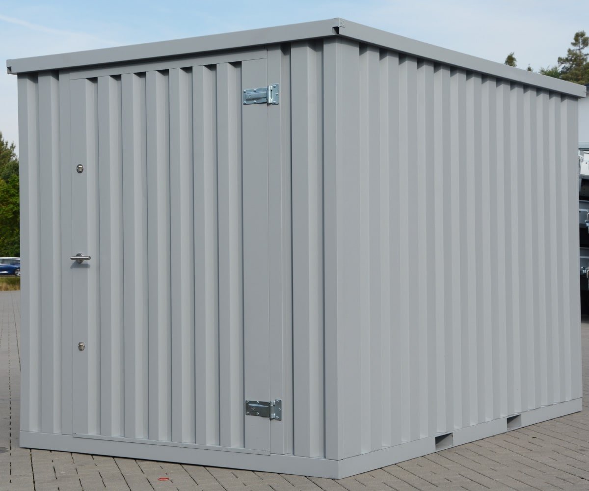 Contenedor de materiales MC4, lacado en RAL 7040 gris ventana, Al. 2090 × An. 2142 × Pr. 3882 mm, puerta frontal de una hoja