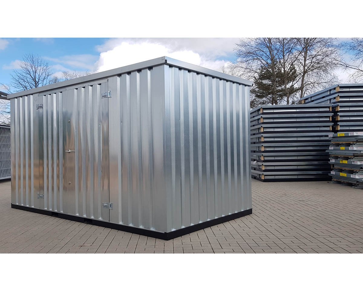 Contenedor de materiales MC4, galvanizado, Al. 2090 × An. 2142 × Pr. 3882 mm, puerta lateral de dos hojas