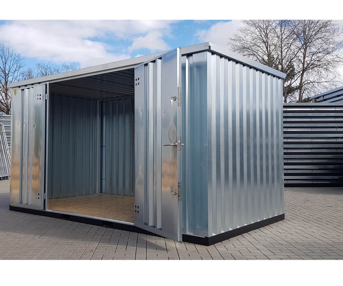 Contenedor de materiales MC4, galvanizado, Al. 2090 × An. 2142 × Pr. 3882 mm, puerta lateral de dos hojas - Imagen 2