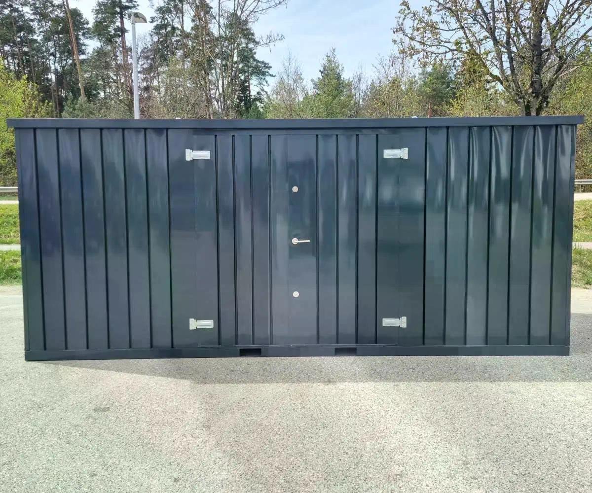 Contenedor de materiales MC6, lacado en RAL 7016 gris antracita, Al. 2090 × An. 2142 × Pr. 5882 mm, puerta lateral de dos hojas